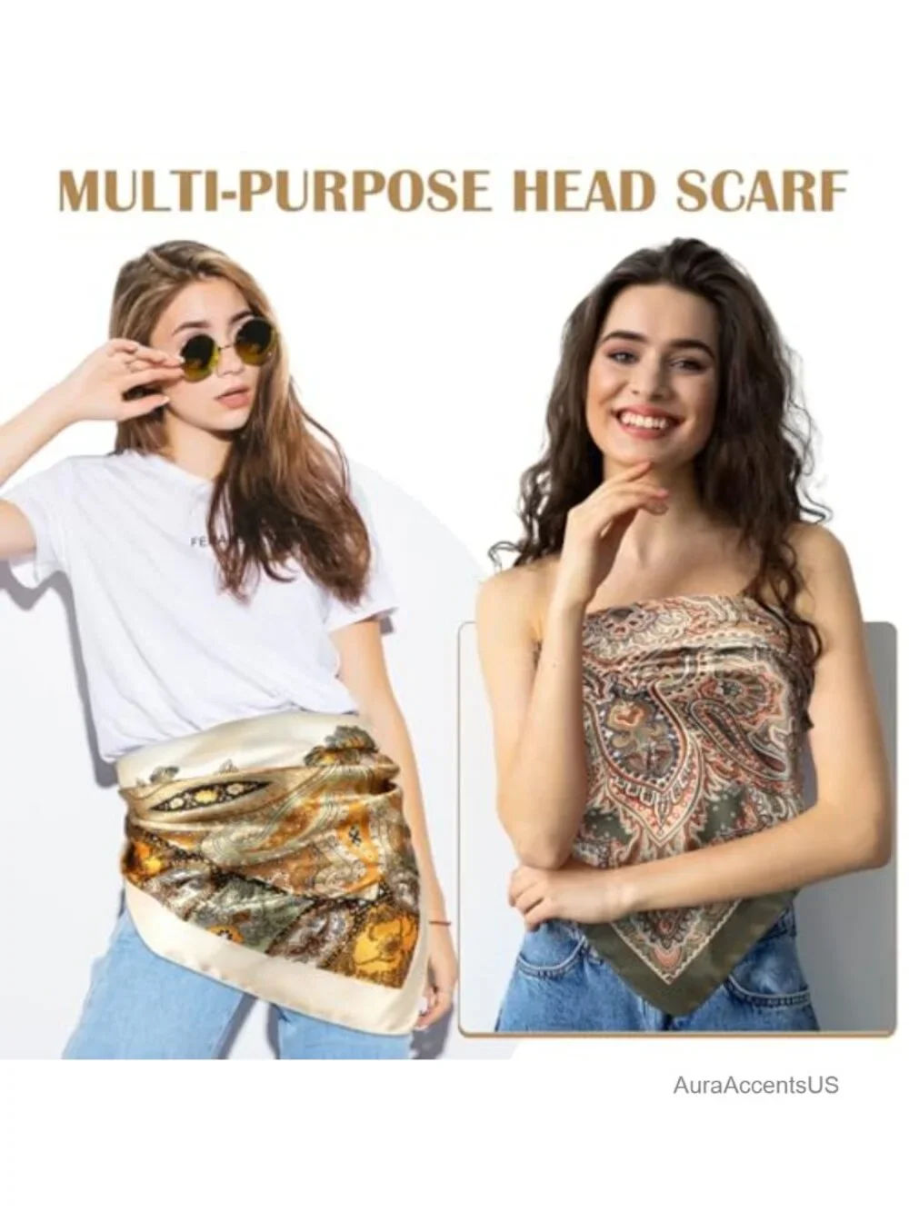 Women Large Satin Scarf Square Wraps Silk Feel Bandana for Hair Head Neck